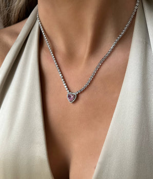 Baget Mor Kalpli Kolye Silver