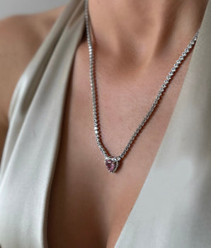 Baget Pembe Kalpli Kolye Silver